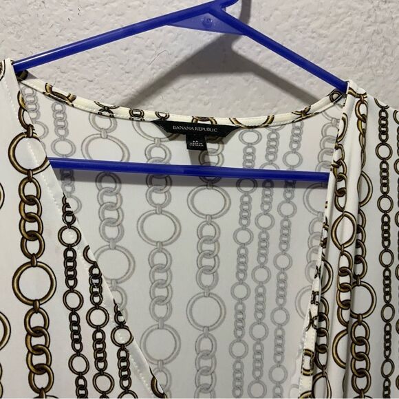 NEW Banana Republic White/Gold Jersey Wrap Dress, Chain Link Print,Medium, $99 - Picture 7 of 12